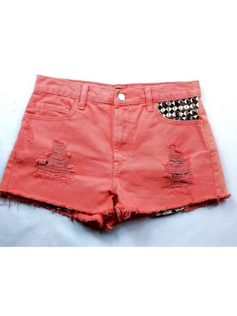 Forever 21 Orange Studded Raw Hem Jean Shorts Size 26